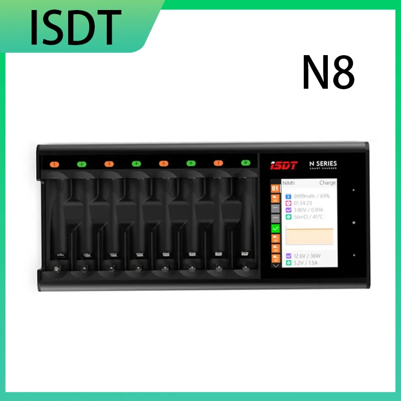 SkyCityFPV ISDT N8 8 Slots Fast Smart Charger AAA AA Battery LiIon LiHv Life NiMh Nicd Nizn USB Type-c Charger Discharger LCD 1
