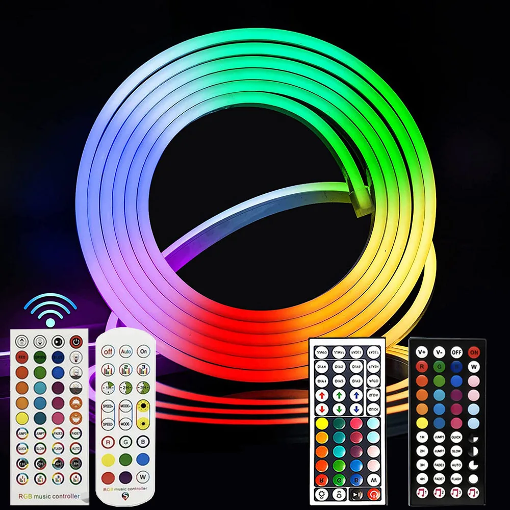 

RGB LED Neon Strip Light Kit Waterpoof 12V Wifi Bluetooth-compatible Remote Control Dimmable Silicone Lights EU US Power Decor