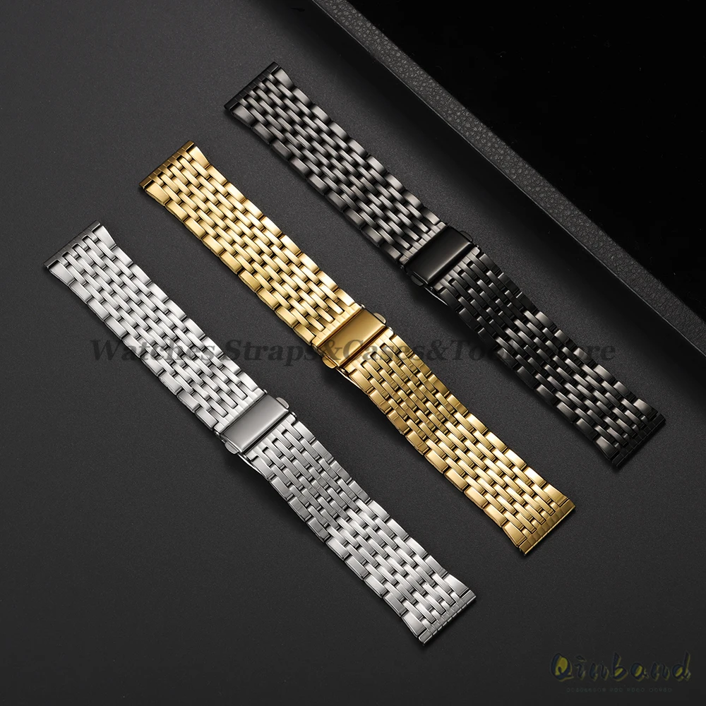 Elegant Stainless Steel Watch Band with Folding Buckle and Polished Nine Pearls Design