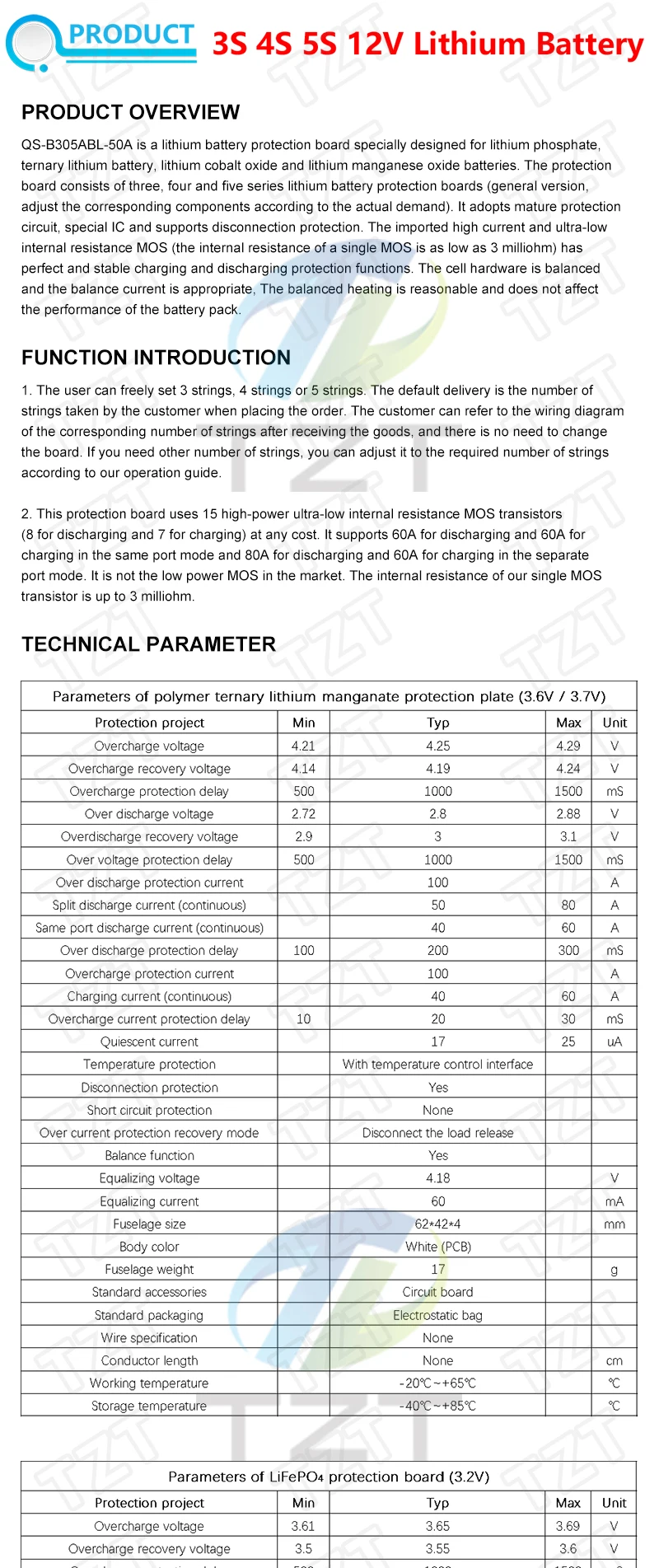 3s/4s/5s Bms 12v 16,8v 21v 3,7v 100a Li-Ion Lmo Ternäre Lithium Batterie Schutz Platine Li-polymer Balance Laden – Detail 4