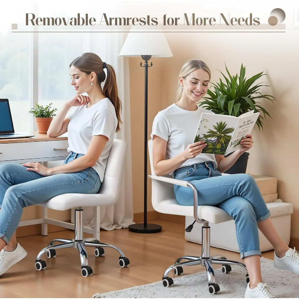 Furmax Mid-Back Office Task Chair Ribbed PU Leather Executive Chair Modern Adjustable Home Desk Retro Comfortable Work Chair 360 5