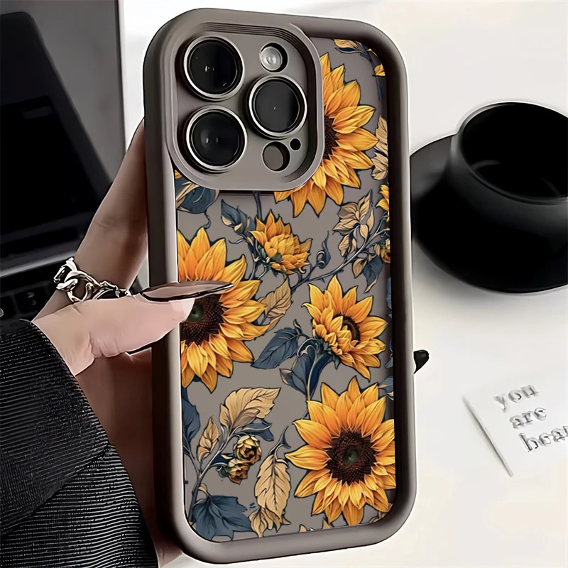thumbnail image 1 of Funda de teléfono mate con estampado de girasoles para Xiaomi Redmi Note 13, 12, 11 Pro Plus, 5G, 12S, 11S, 10S, 10, 12C, 13C, 12, 13, 4G, cubierta parachoques suave, 1 of 5