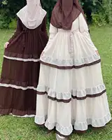 فستان عربي أنيق وعصري ذو أكمام طويلة فضفاضة بتصميم شرق أوسطي، بألوان متداخلة. 1 Middle Eastern Style Elegant and Fashionable Color-Blocked Long-Sleeved Loose Arab Dress 3
