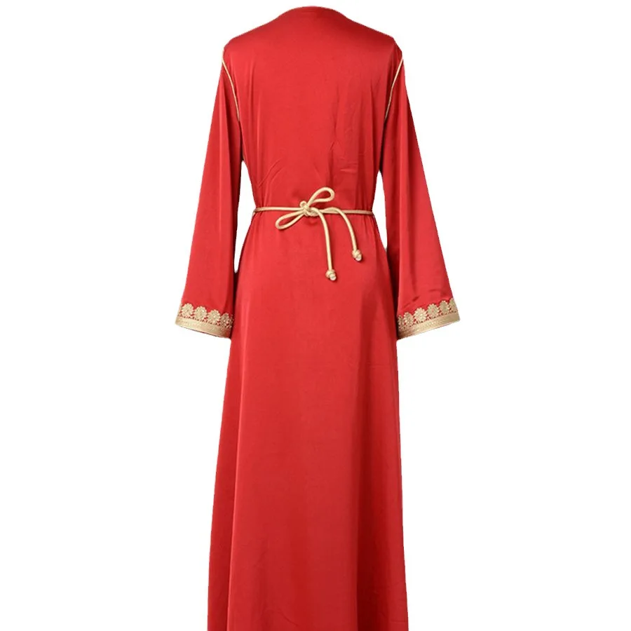 Women Dress Arabic Robe Gold Embroidered Lace Fashion