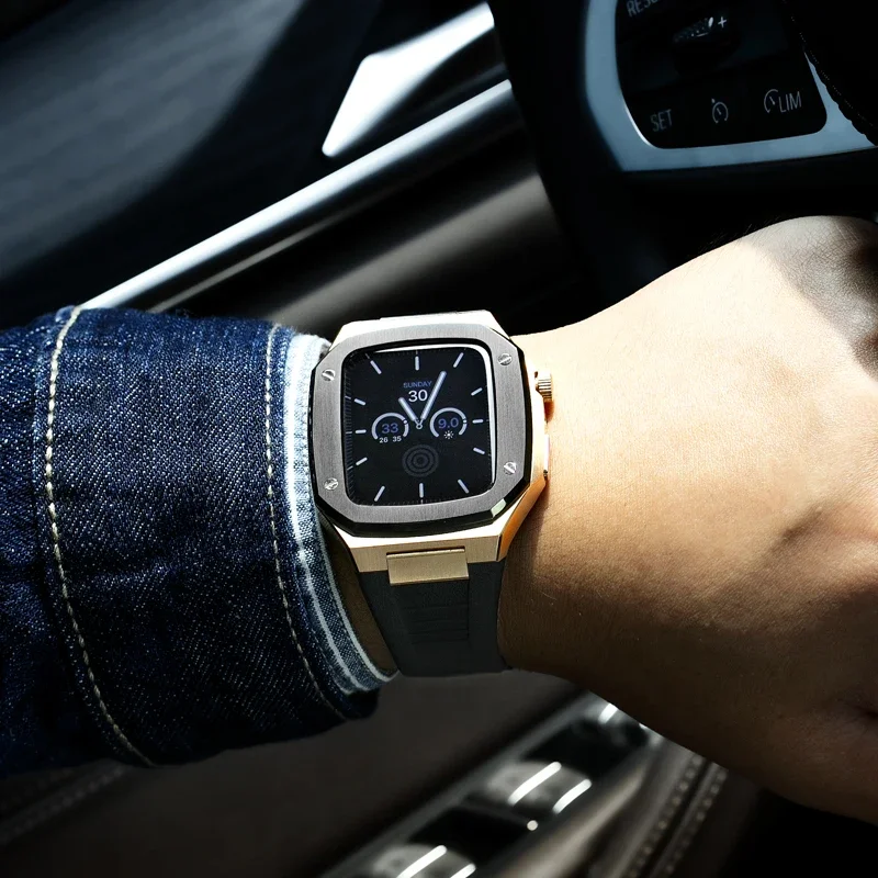 Deluxe Stainless Steel Case with Metal Strap and Rubber Watchband