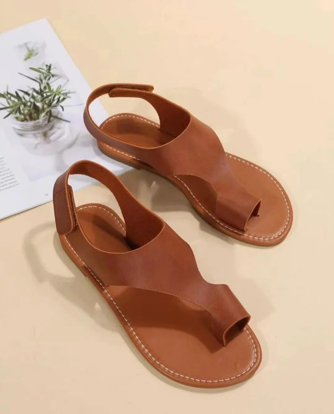 2024 Women s Flat Sandals PU Leather Open Toe Ladies Beach Shoes Summer Sexy Slippers Sandals Buckle Strap Flip Flops Sandalias