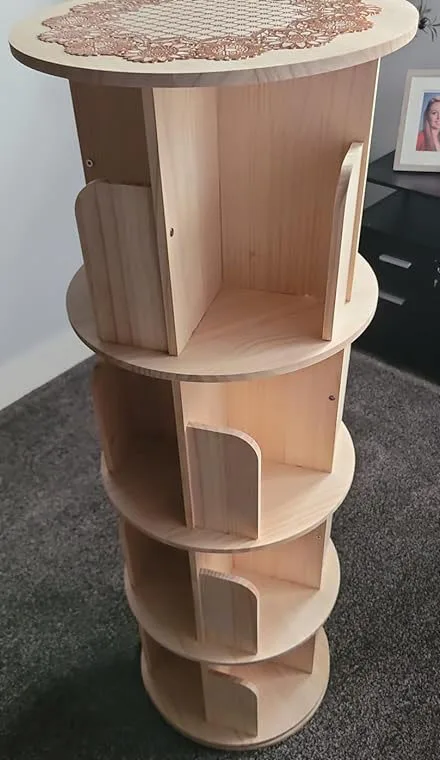 360 Display Spinning Rotating Bookshelf Tower 4 Tier Revolving Bookcase for Kids&Adults Pine Wood