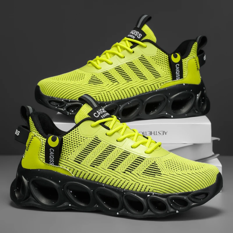 Men's Casual, Fashionable and Comfortable Shock-Absorbing Blade Shoes, Breathable Lace-Up Non-Slip Shoes, Suitable for Jogging, Daily Wear, Gym