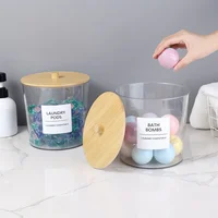 1pcs/2pcs Large Clear Laundry Container for Organizing, Plastic Laundry Dispenser Jars with 3 Bamboo Lids and 3 Labels 1