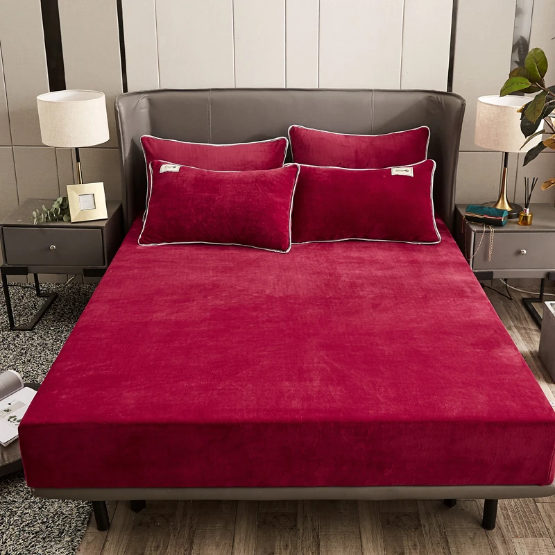 WASART Winter warm coral fleece fitted sheet elastic mattress cover couple bed linens 2 people luxury double bed thermal bedding 6