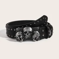 New Belts For Women High Quality Luxury Brand Punk Goth Rivet Black Jeans Unisex Men Belt Paw Skull Buckle Waistband Man