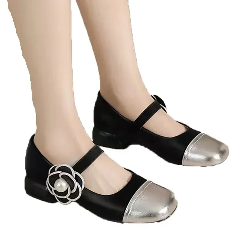 NEW Bead Flower Women Shoes 2024 Spring Mid Heels Shoes New Fashion Chunky Dress Lolita Shoes Shallow Pumps Fashion comfort