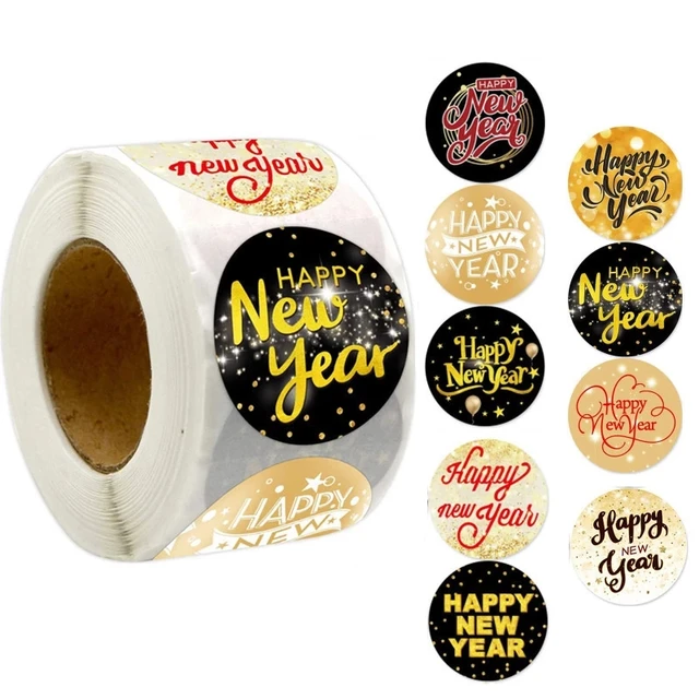 Hot sale 500PCS Happy New Year Sticker Gold Glitter Labels Gift Cards  Decoration - AliExpress