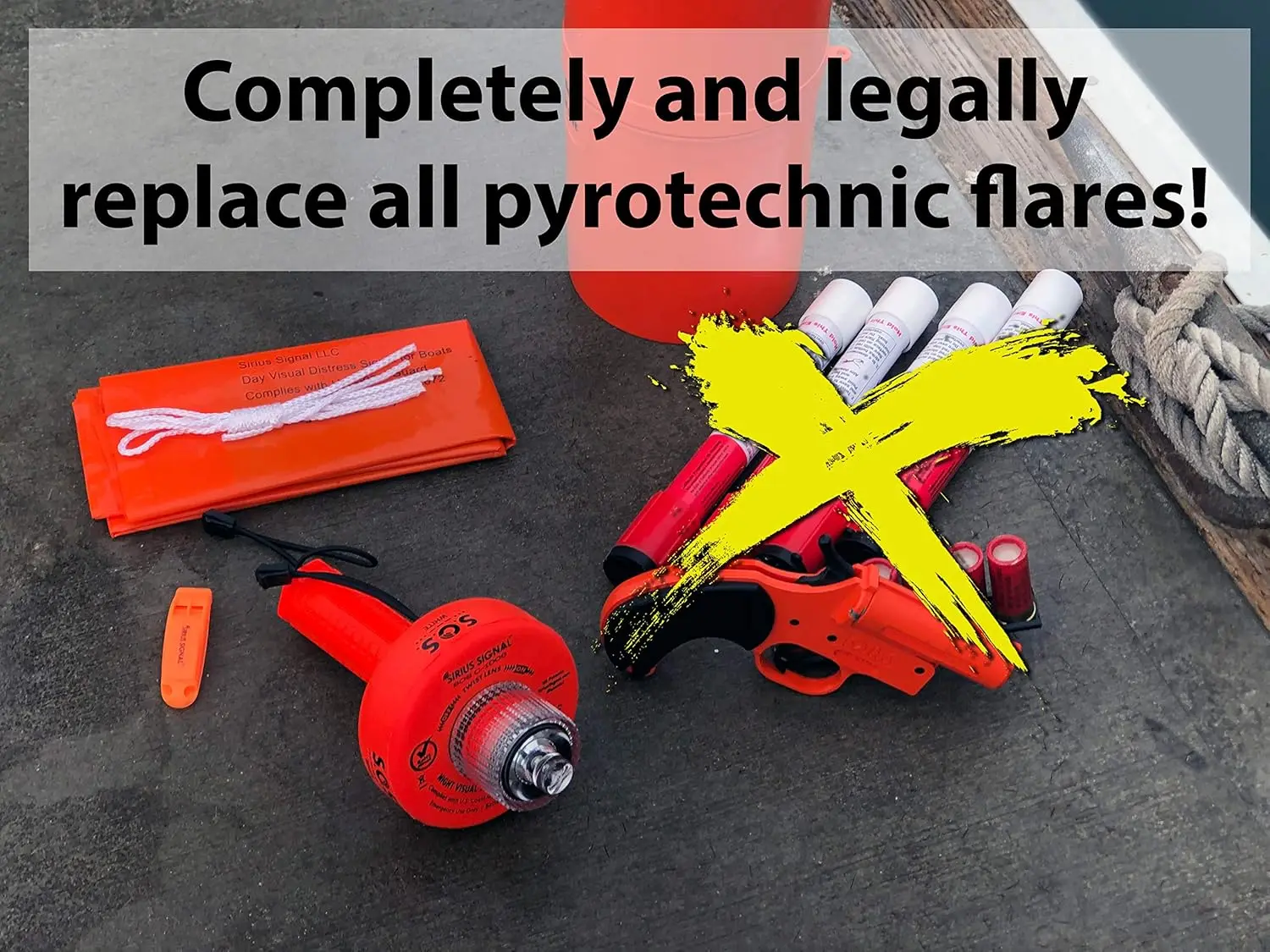 C-1003 SOS LED Flare Electronic Visual Distress Signal Kit with Daytime Distress Flag and Whistle-CG Approved