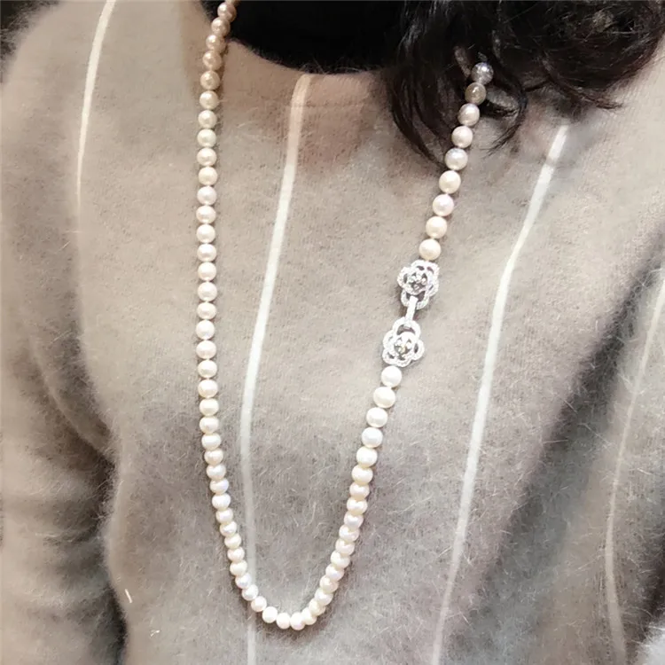 

NEW free shipping Hot sell 8-9mm 60cm white natural freshwater pearl necklace long sweater chain fashion jewelry