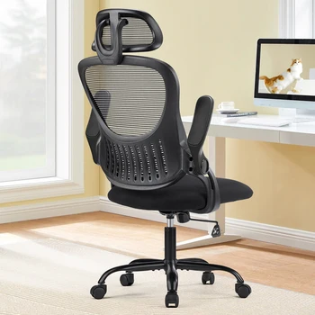 Mesh Ergonomic Office Chair with Flip-Up Arms & Adjustable Headrest – Breathable Desk Chair with Lumbar Support for Home & Computer Work