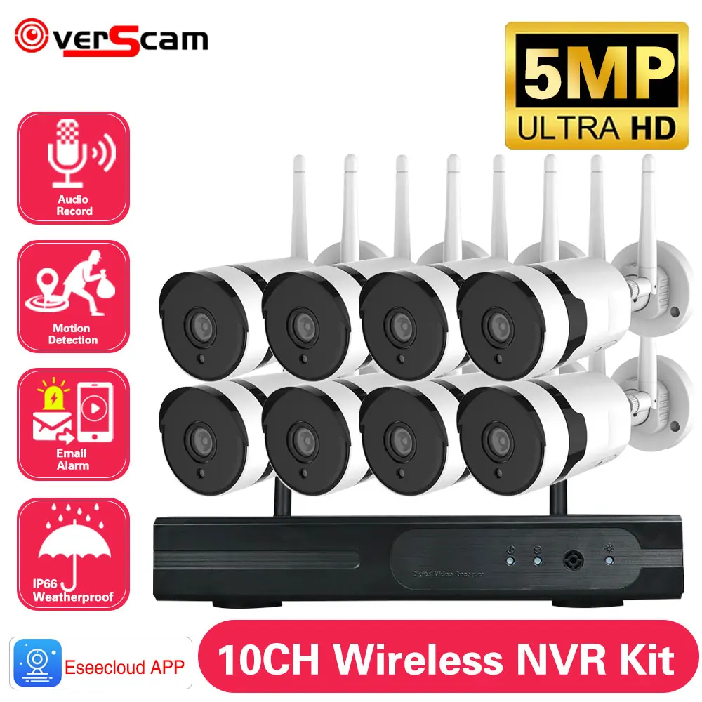 

5MP 8CH Wireless Surveillance Security System AI Humanoid Detection Video CCTV WIFI NVR Camera Kit Two Way Audio P2P