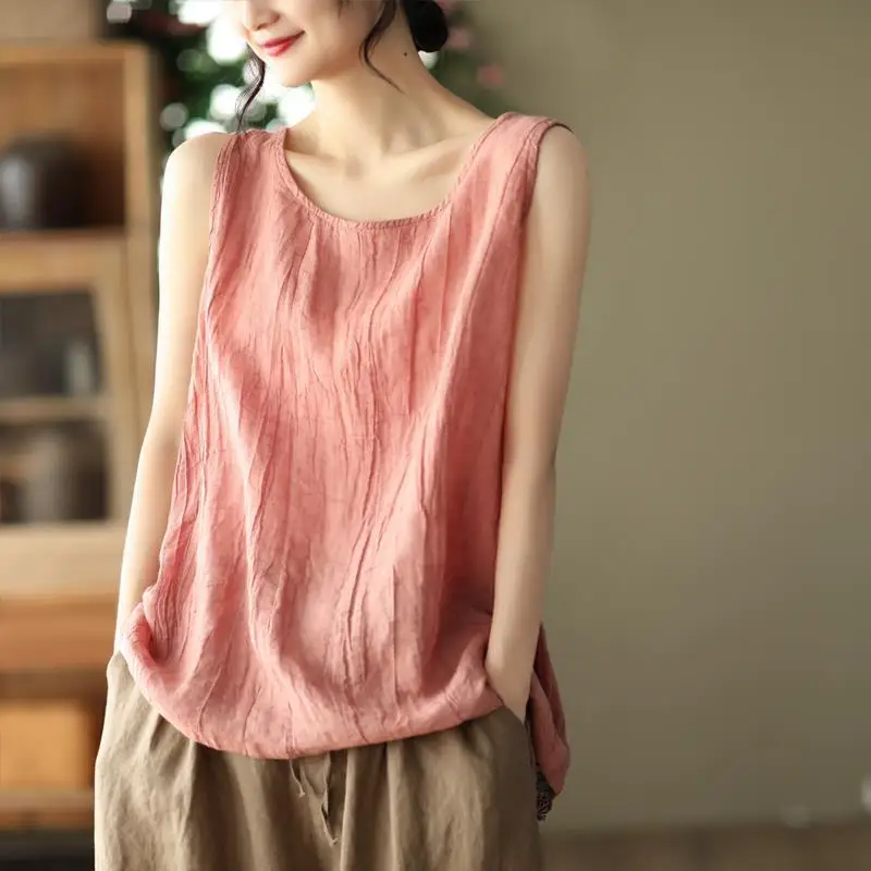 Fashion O-Neck All-match Sleeveless Blouse Women's Clothing 2023 Summer New Oversized Casual Pullovers Loose Korean Shirt