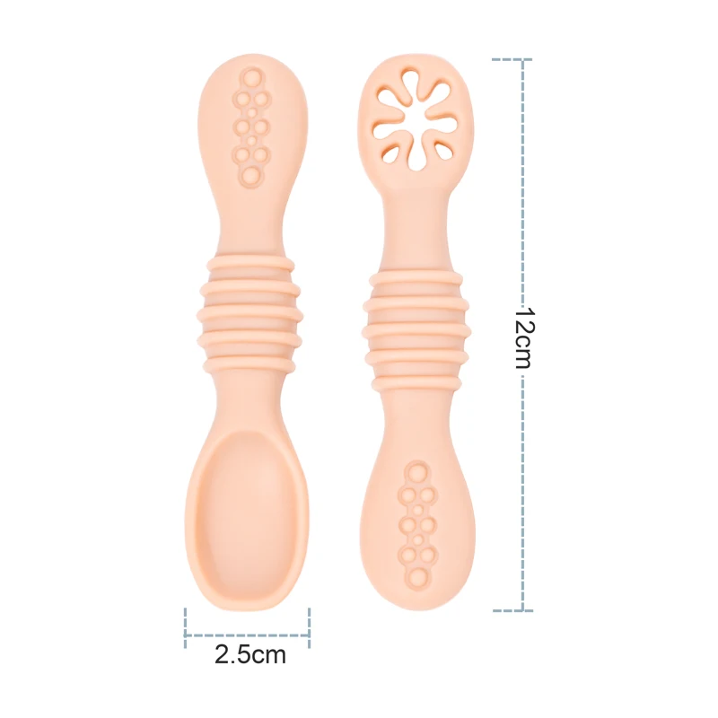 2PCS Cute Baby Learning Spoons Utensils Set Food Grade Silicone Sticky Spoon Children Cutlery Training Spoon Feeding Tableware 4