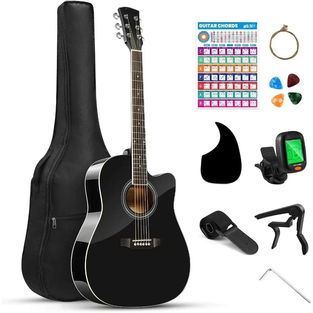 Guitar Accessories 41 Inch Acoustic Guitar with Chord Poster Case Tuner Plectrum Strings Capo Strap