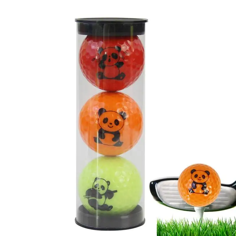 

3 Pc Cute Cartoon Panda Golf Ball Double Layer Synthetic Rubber Golf Practice Balls Gift Balls For Golf Range & Training