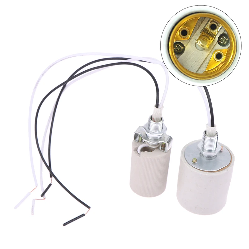 LED Light Ceramic Screw Heat Resistant Adapter Home Use Socket Round For E14 Bulb Base E27 Lamp Holder With Cable Lamp Holder Lamp Bulb Holder Lamp Base Lamp Socket Adapter Diy Lighting Accessories