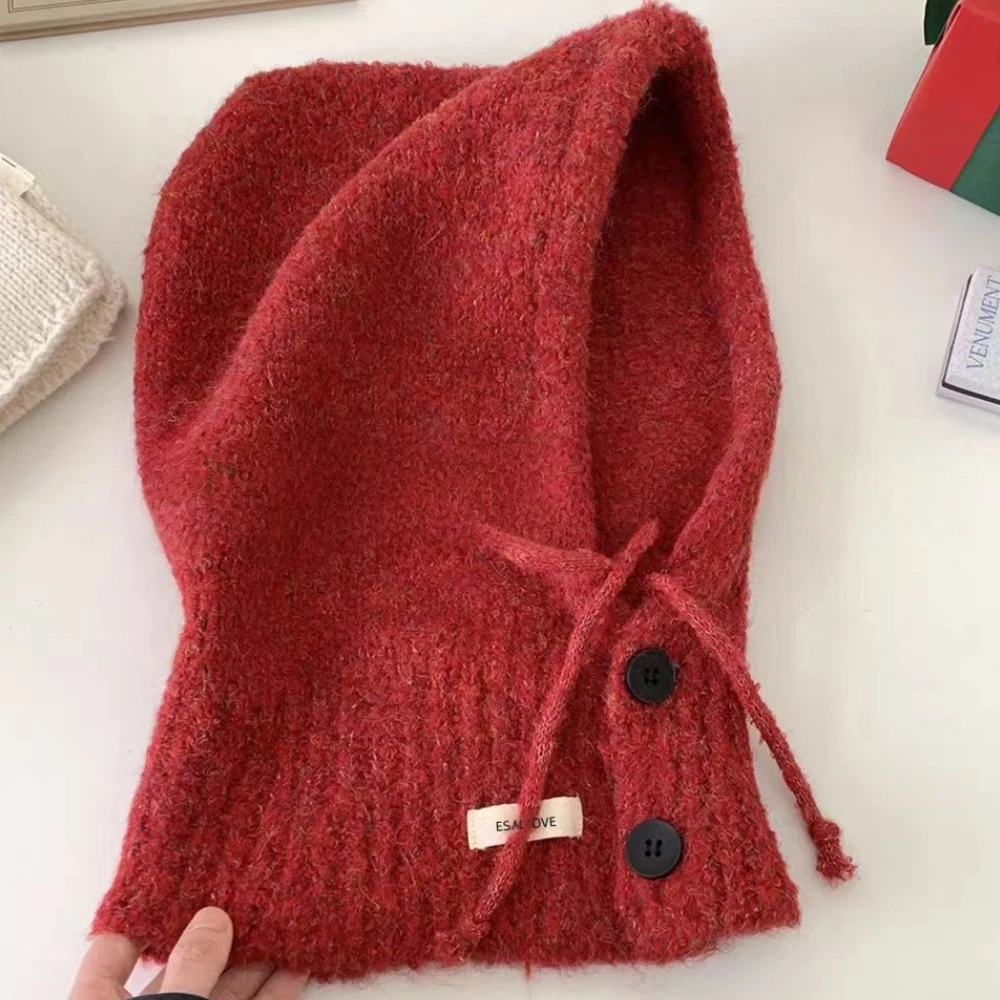 Fashion Knitted Wool Yarn Women Hat Autumn Winter Warm Balaclava Hats Scarf Ear-protecting Lace-up Head Cap Outfits Accessories
