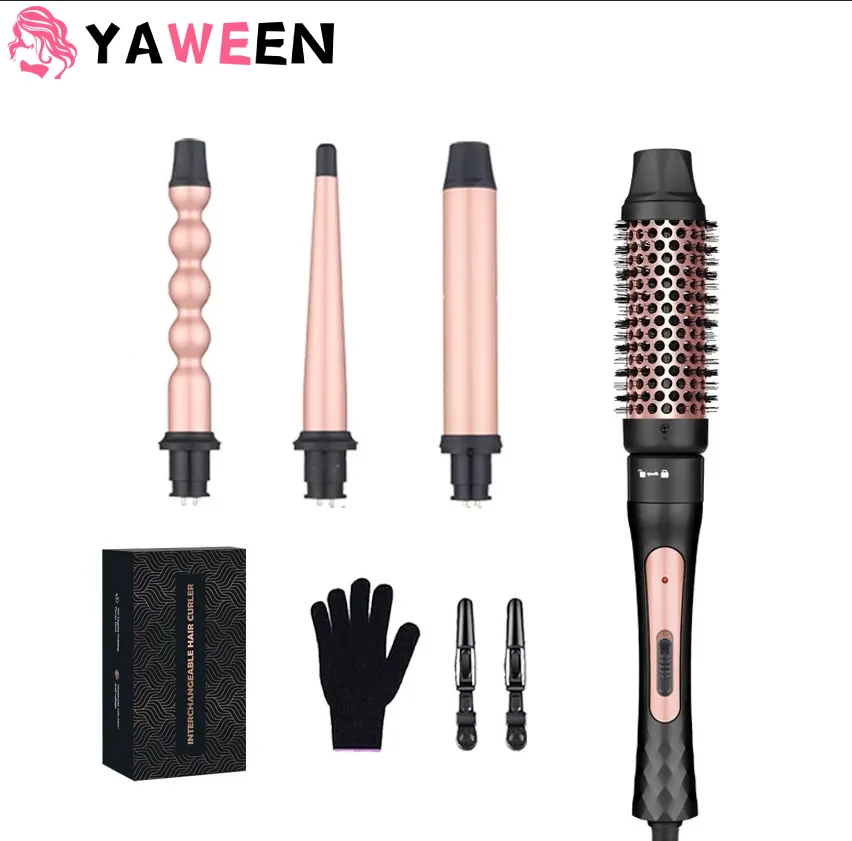 Hair Curler 4-in-1 Curling Iron with Curling Brush Professional Hair Curler 9-32MM Hair Straightener Fast Heating Styling Appliances