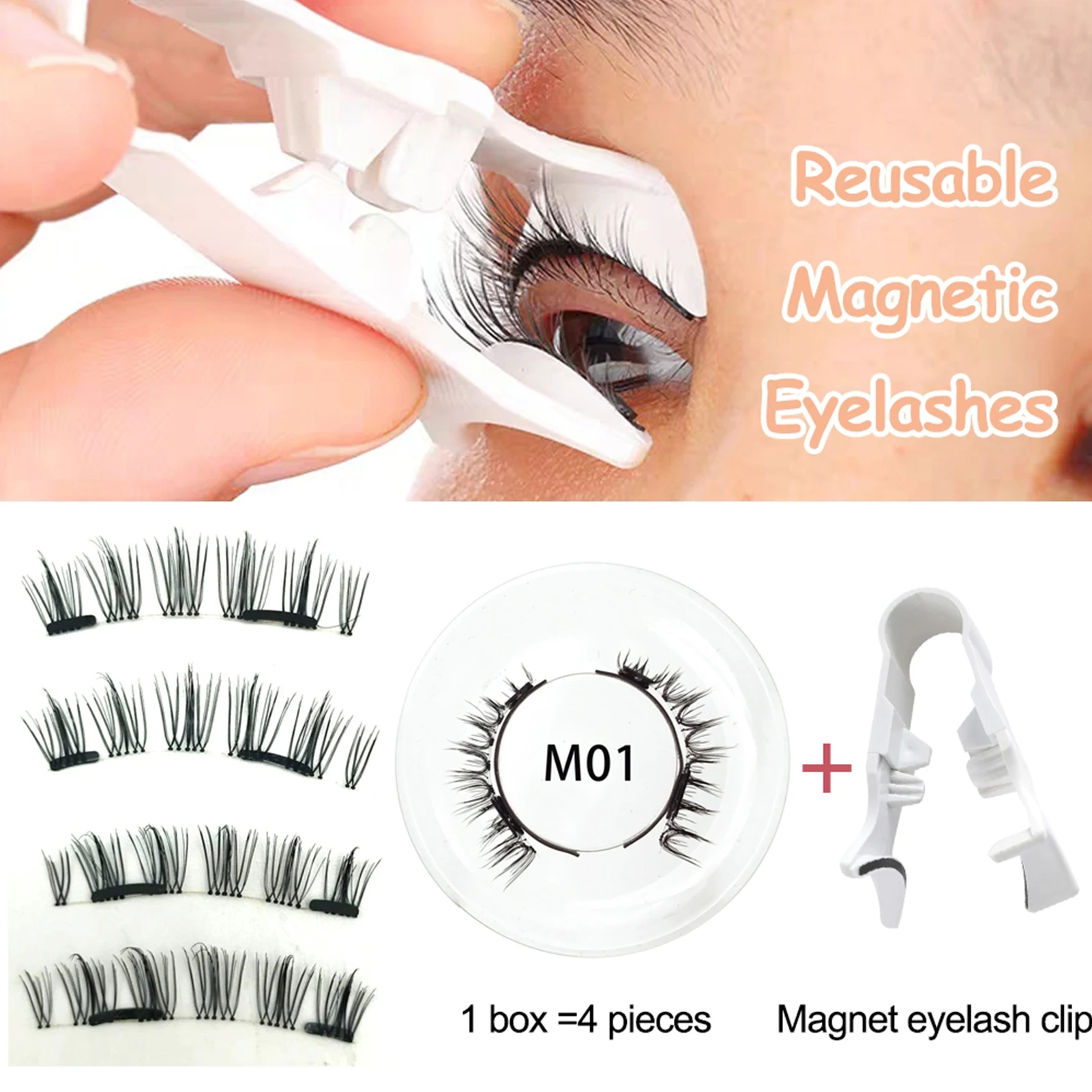 Natural Magnetic Eyelash Handmade 3D Lashes strip False Eyelashes Glue-free Tweezers Set Reusable eyelashes for women Makeups fake eyelashes