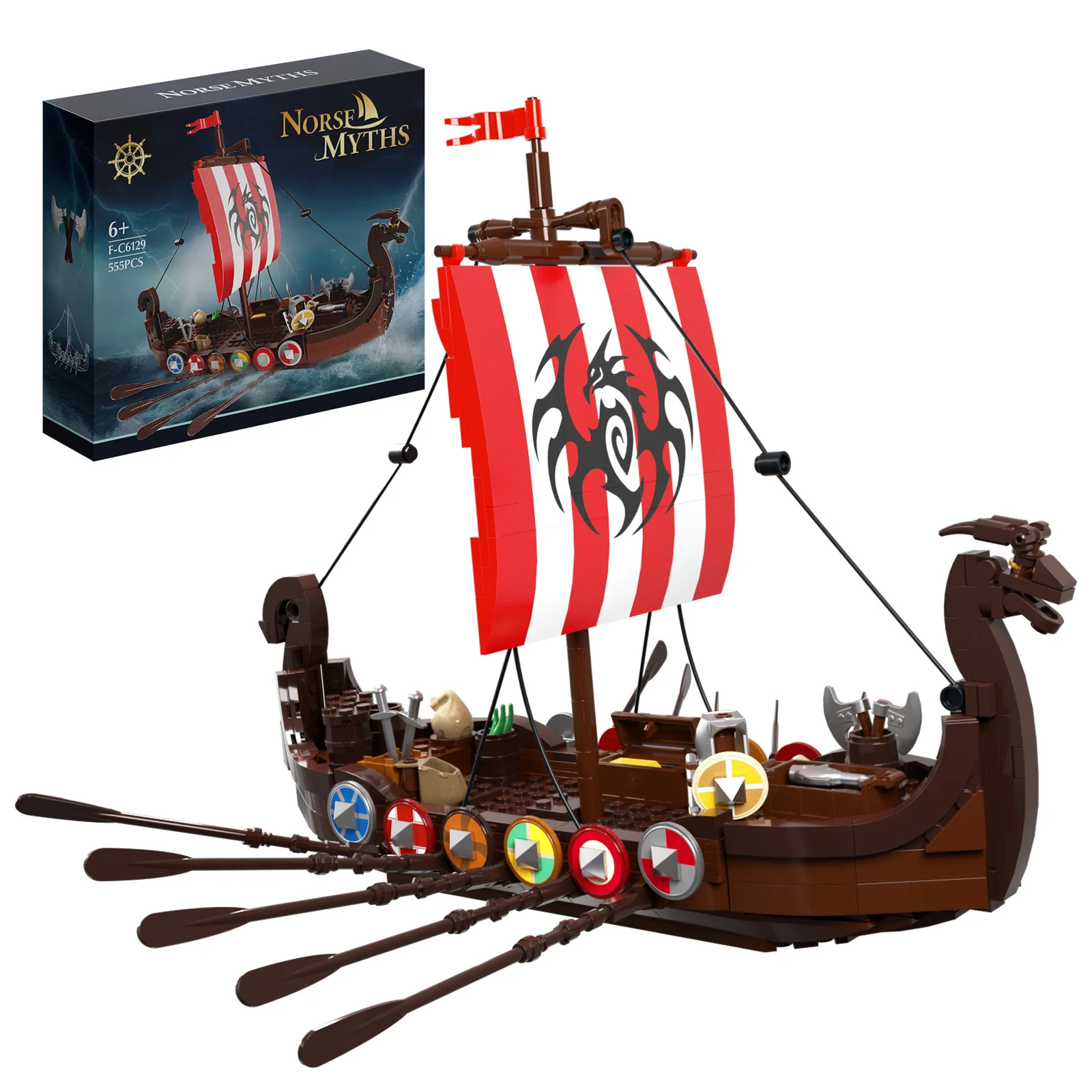 

Medieval Military Viking Ship Model Building Blocks Sodiers Figures Boat Bricks Toys Creative Expert Christmas Toys for kid Boys