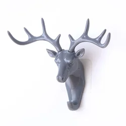 Vintage Deer Head Antler Wall Hook - Decorative Hanger for Clothes, Hats, Scarves, and Keys (Grey)