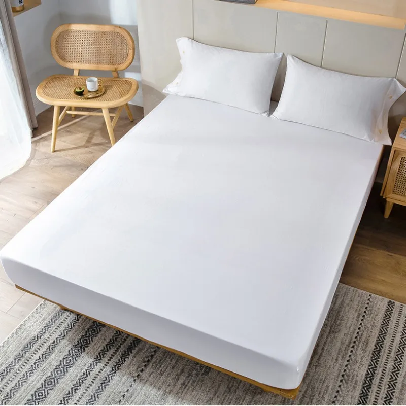 White Bed Sheets Household Hotel Elastic Non-slip Dust-proof Protective Bedding Luxury Fashion Modern Breathable Soft King Queen 5