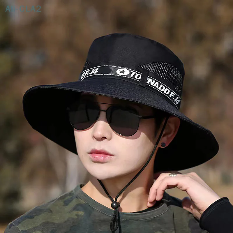 남성용 이중 목적 드로스트링 햇빛 차단 모자, 넓은 챙 바이저 캡, 야외 낚시 여행 방수 등산 모자, 여름 
