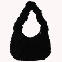 Furry Tote Bag Small Ruched Hand Purse Soft Lambswool Cute Mini Faux Fur Bag Winter Fuzzy Pursess and Handbag for Women Lady