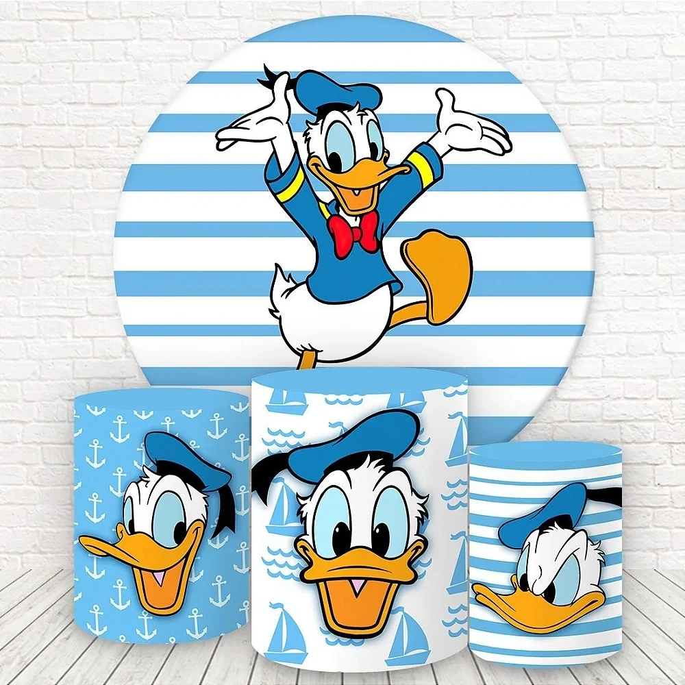 Cartoon Donald Duck Boy Birthday Circle Round Backdrops Customize Blue Cartoon Donald Duck Boy Birthday Circle Round Backdrops Customize Blue