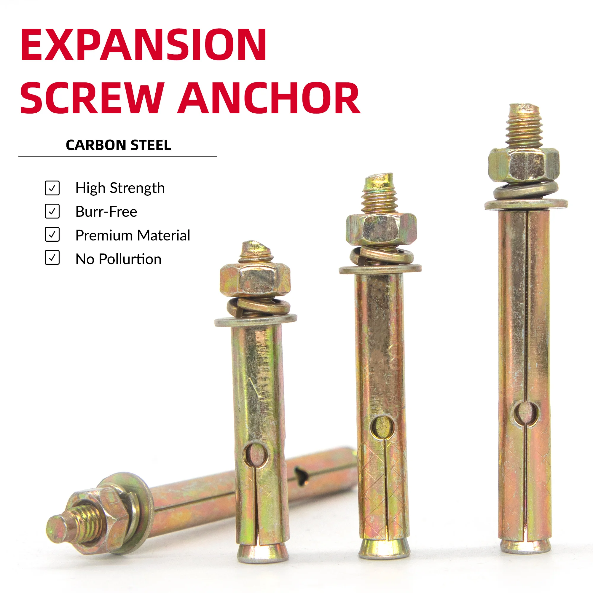 M8 M10 Heavy Duty Expansion Bolt Anchor Yellow Zinc Plated Fix Bolts M10*50*60*70*80mm Sleeve Anchor for Concrete 5/10pcs