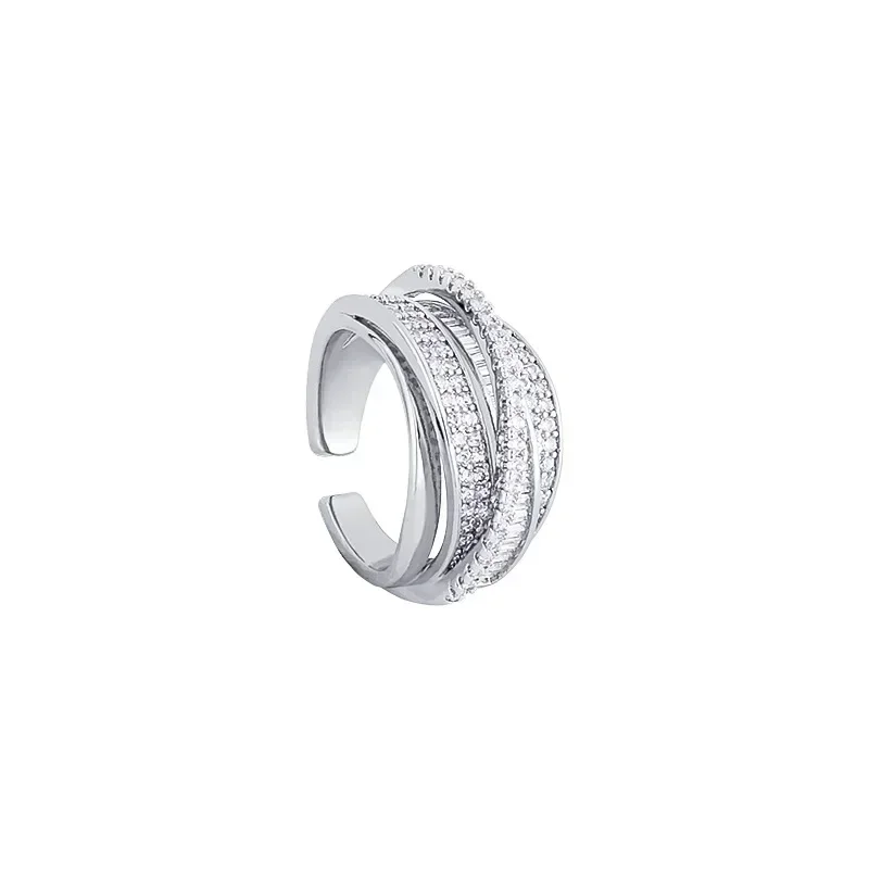 Korea Fashion Jewelry Silver Color Zircon Ring Elegant Women's Opening Adjustable Wedding Gift Luxury Accessory wedding rings finger rings zircon rings couple rings crystal rings