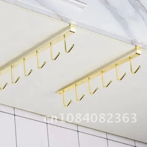 

6 New Hooks Cupboard Storage Rack Kitchen Hanging Coffee Cup Organizer Closet Clothes Shelf Hanger Wardrobe Glass Mug Holder