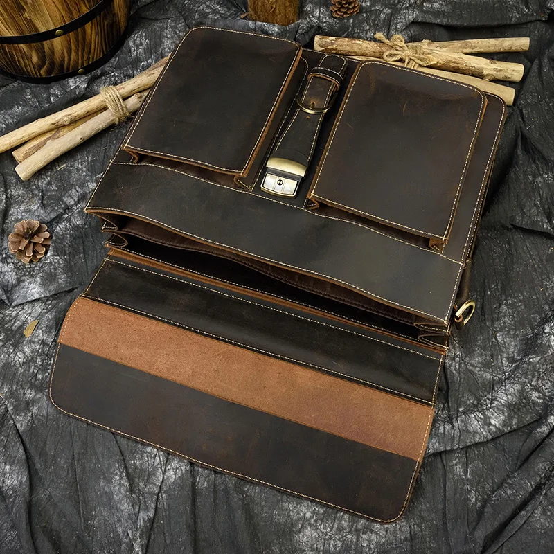 Distressed Large Leather Lenovo Mens Messenger Laptop Bag Briefcase