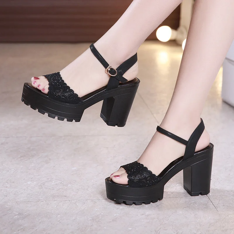 

Plus Size 32-43 Block Heel Wedding Shoes Rhinestone Gold Platform Sandals Women Summer 2021 High Heels Sandals Ladies Party