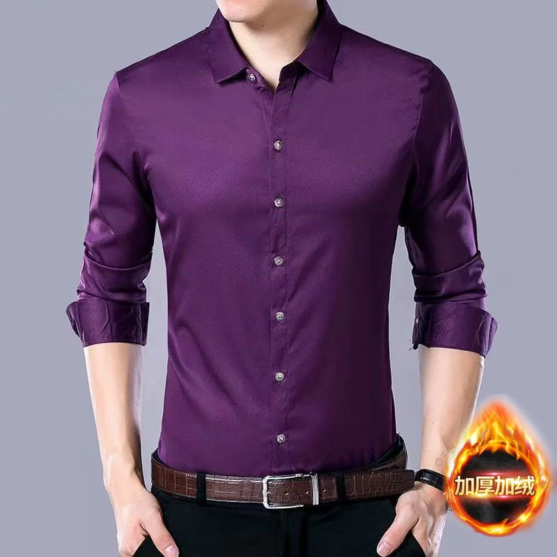 Autumn Winter New Solid Color Fashion Long Sleeve Shirt Man High Street Casual Button England Office Plus Velvet Warm Cardigan