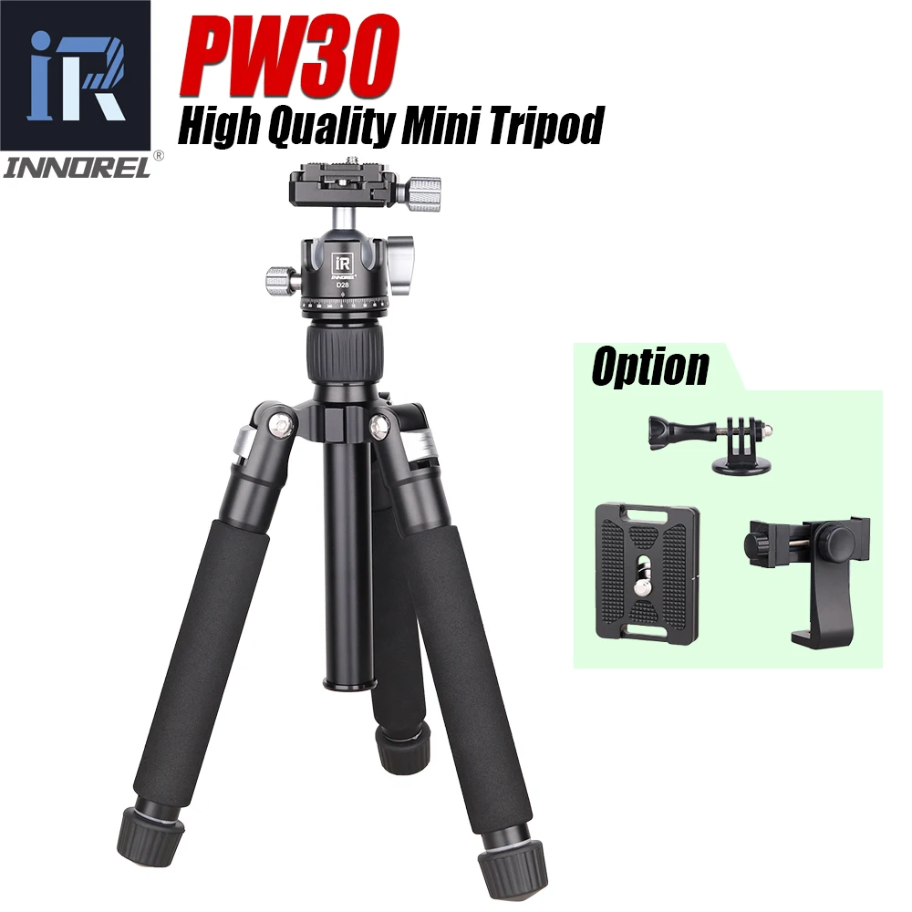 Innorel-mini Tabletop Tripé para Câmera de Vídeo Dslr Filmadora Celular Perfil Baixo Ballhead Metal Travel Pw30 Carga 10kg