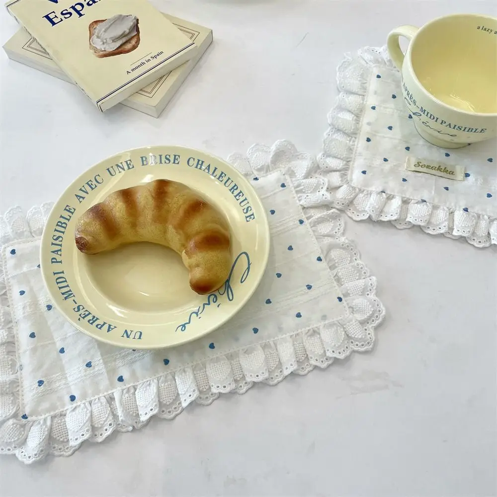 New Soft Lace Placemats Heart Flounced Table Cotton Napkins Square Cup Mat Table Decor