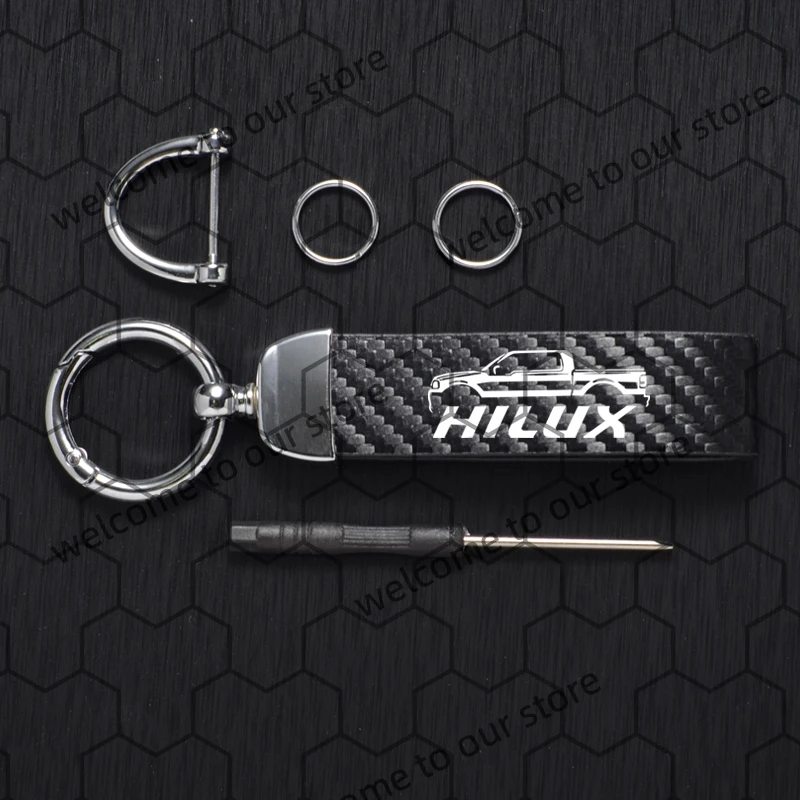 Premium Carbon Fiber Textured Leather Keychain with Horseshoe Buckle