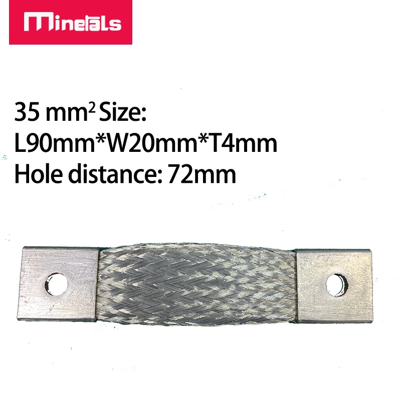 72mm 유연한 버스 바 도금 구리 편조 스트랩 버스 바 M4 M6 M8 M10 커넥터 배터리 밴드, 35mm2 50mm2 75mm2 140A 200A 400A