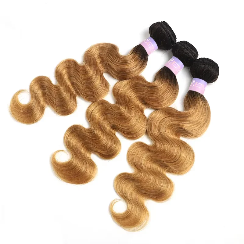 Brazilian Human Hair Bundles 1B/27 Ombre Brown Body Wave Hair Weave Bundles 8-26inch Remy Extension 1/3/4 PCS KEMYHAIR