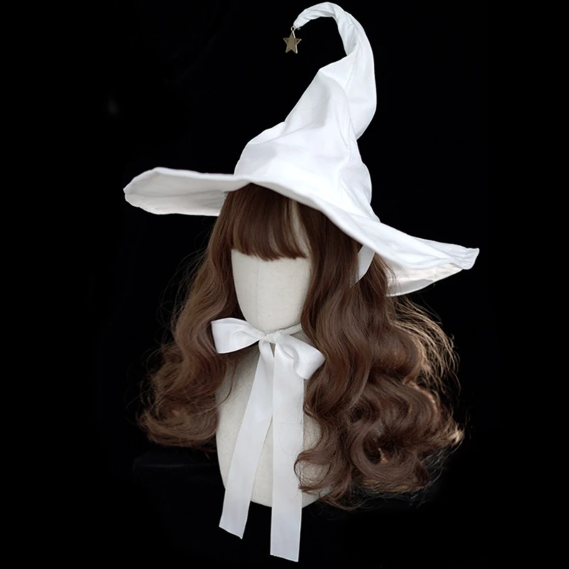 

White Witch Hat for Halloween Wide Brim Party Top Hat Women Gothic-Witchcap Cosplay Costume Night Club Female Headdress