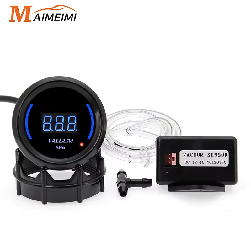 52mm Car Vacuum Gauge -1~0 KPA Digital Vacuum Meter Gauge With Sensor Blue LED Atmosphere Light Universal for Gasoline Car 12V