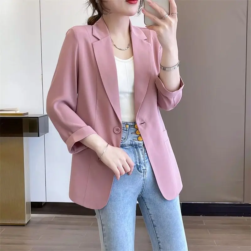 2023 New Spring and Summer Western Style Leisure Simple Commuting Versatile Suit Collar Three Quarter Sleep Oversize Suit Coat