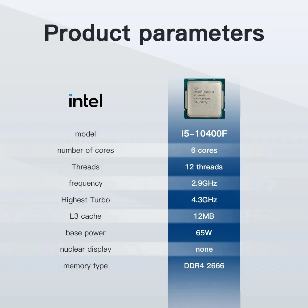 New Intel Core i5-10400F i5 10400F 2.9 GHz Six-Core Twelve-Thread CPU 65W LGA1200 but no fan